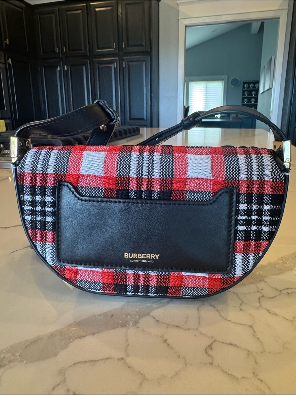 Burberry Red Black White Plaid Mini Shoulder Bag - Picture 4 of 12